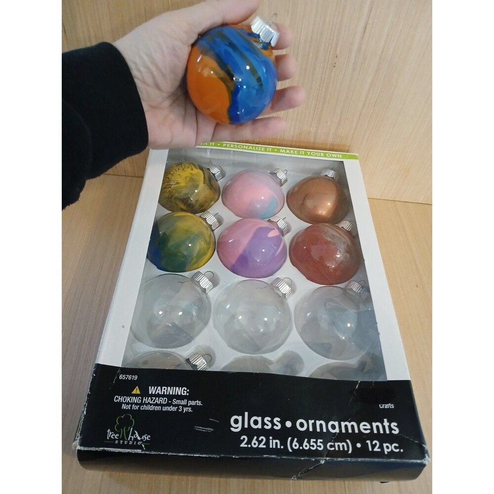 Tree House Studio Glass Round Christmas Ornaments Tie Dye Holiday Decoration - Picture 5 of 7